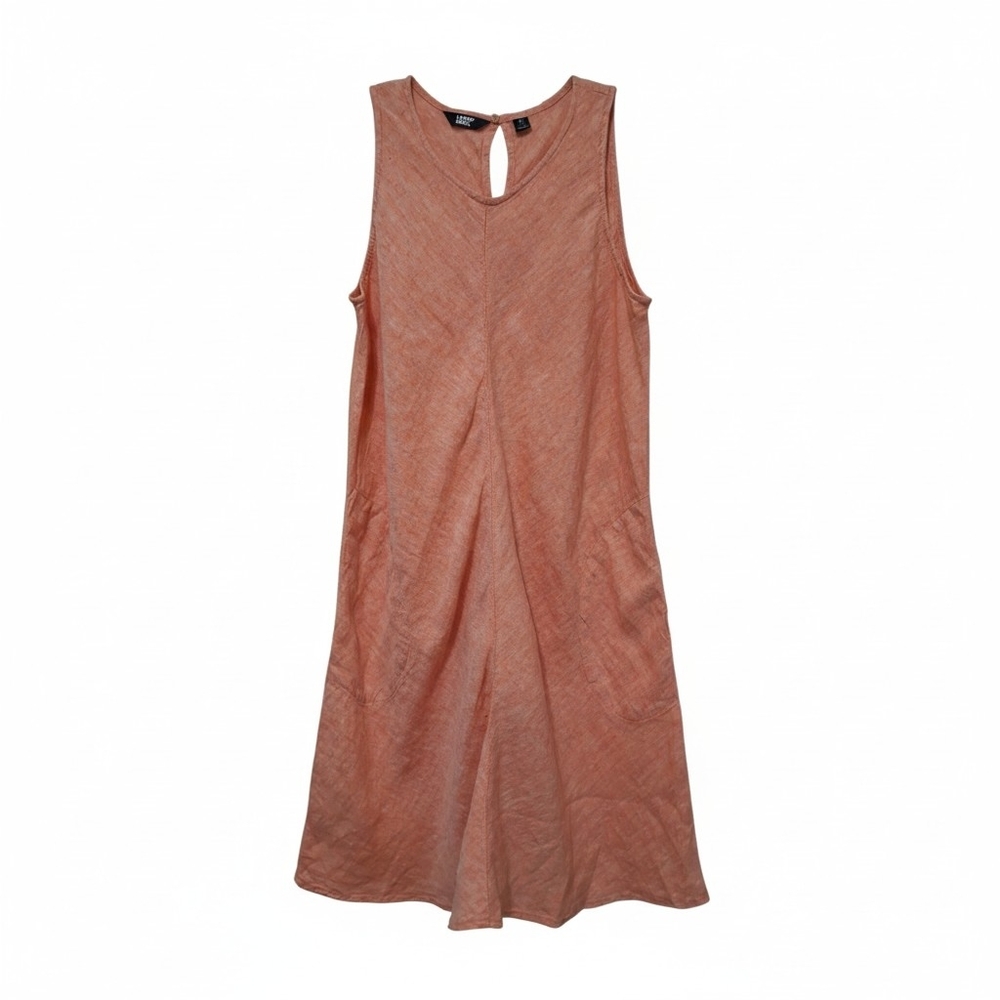 Lands' End Peach Linen V-Neck Sleeveless Keyhole Back Swing Dress Size Medium